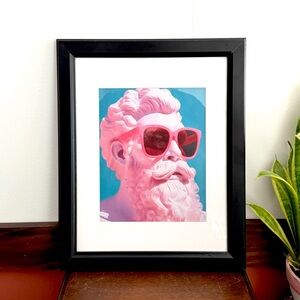 Zeus Statue Pink Sunglasses Blue Canvas Art Print Black Framed Matted Wall Art